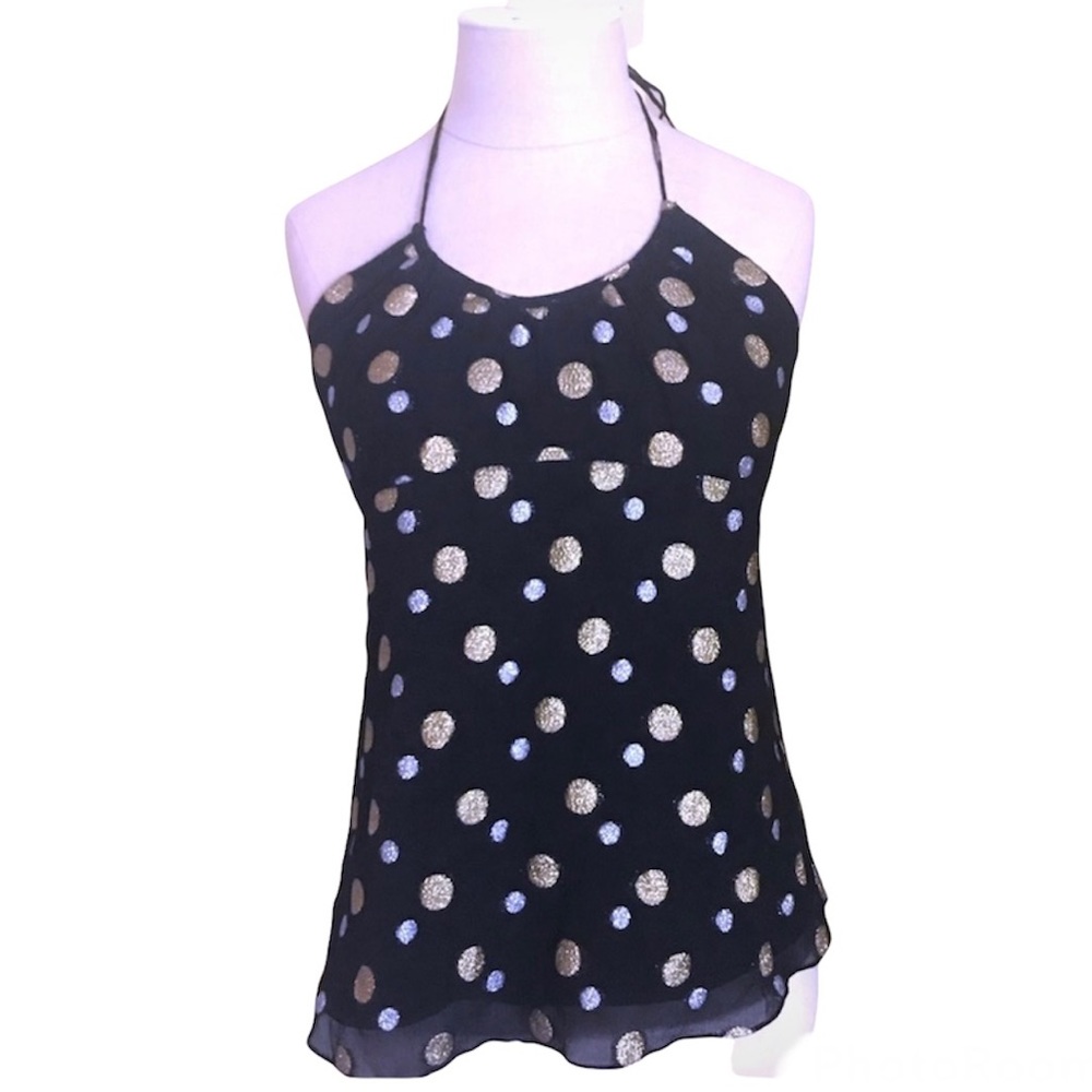 [Express] Black Top with Gold and Silver Polka Dots